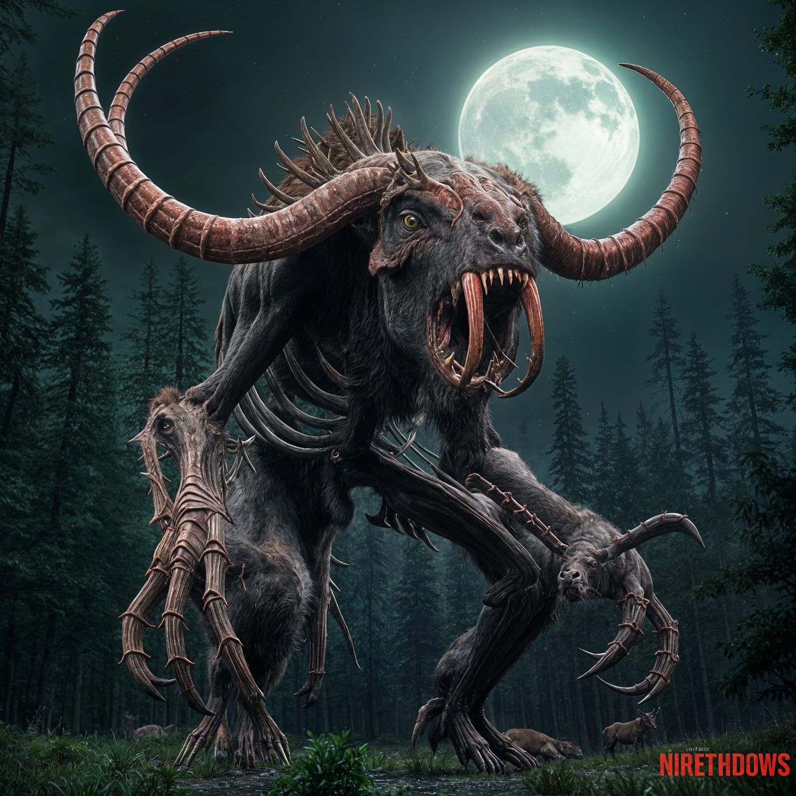 Terrifying Meat Creature in a Dark Forest