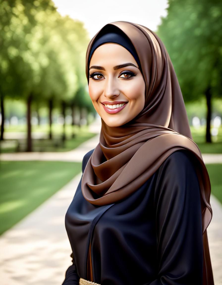 Woman with Hijab Smiling in Park