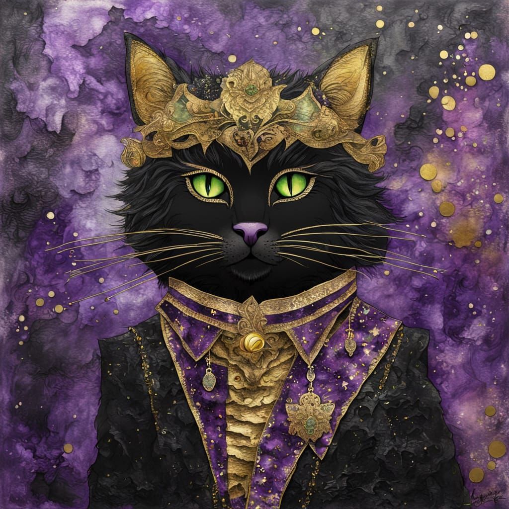 Anthropomorphic Cat in Flamenco Costume with Alcohol Ink Art