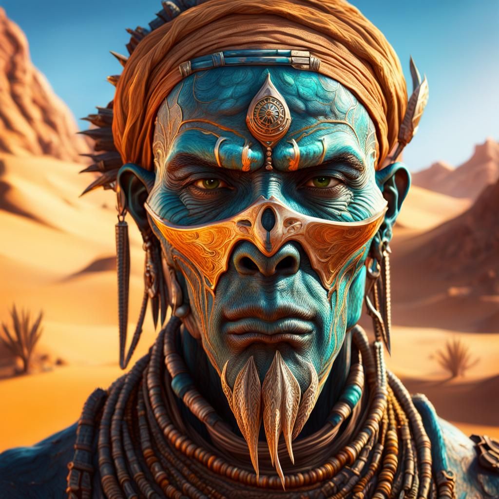 Alien Desert Nomad Tribe at Oasis, Hyperrealistic