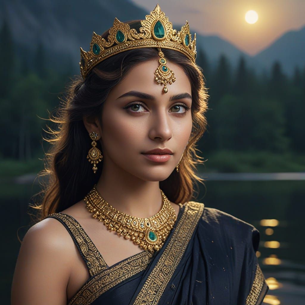 Indian Aphrodite in Golden Saree, Fantasy Art