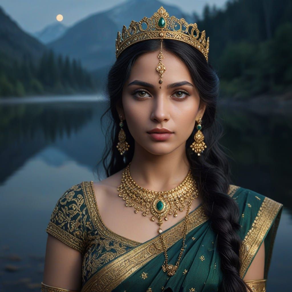 Indian Aphrodite in Misty Moonlight: Fantasy Art