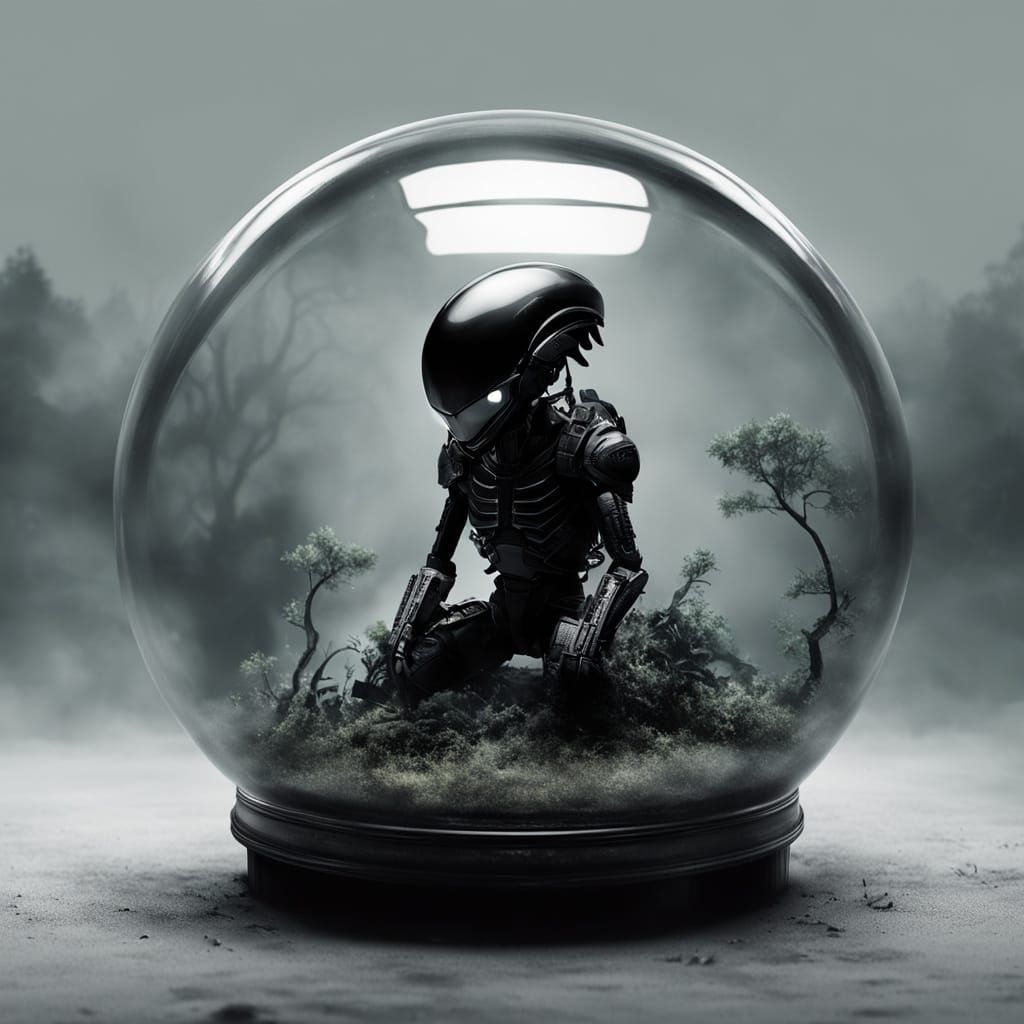 Realistic Chibi Xenomorph in Glass Gashapon Capsule