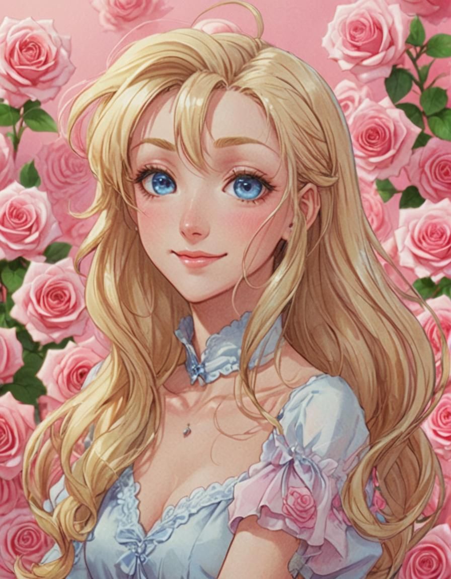 Anime Girl Portrait with Blonde Hair and Blue Eyes