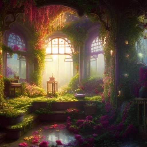 Cozy Cottage Kitchen with Fireplace, Detailed 3D Art