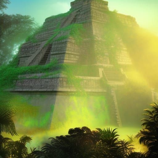 Mayan Temple in Jungle: Detailed Matte Painting