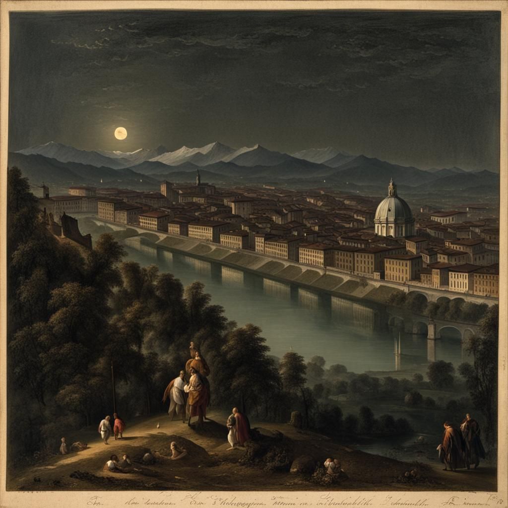 Moonlit View of Turin's Monte dei Cappuccini