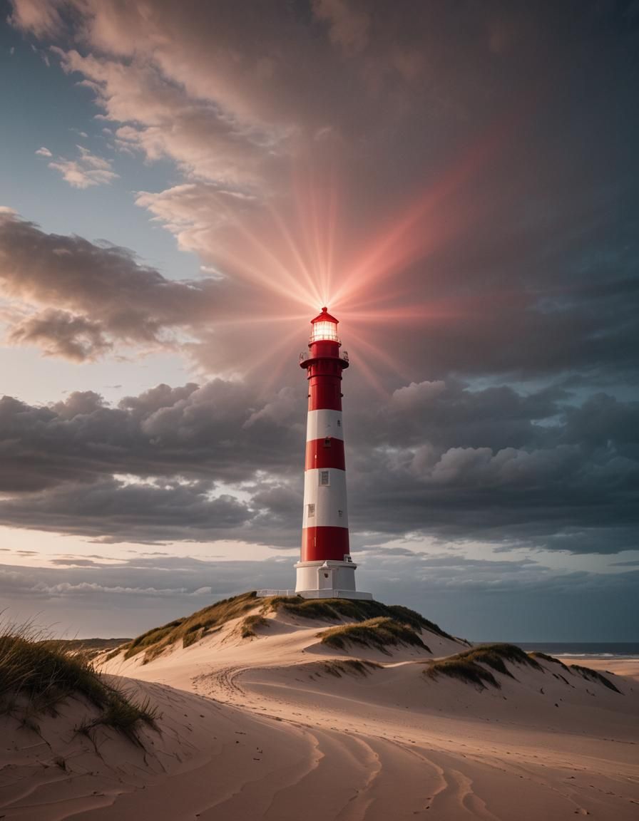 Dramatic Lighthouse at Night with God Rays
