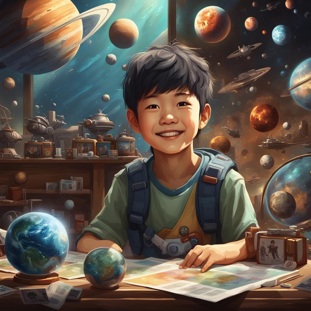 Boy's Spacecraft Bedroom: Detailed Art Portrait