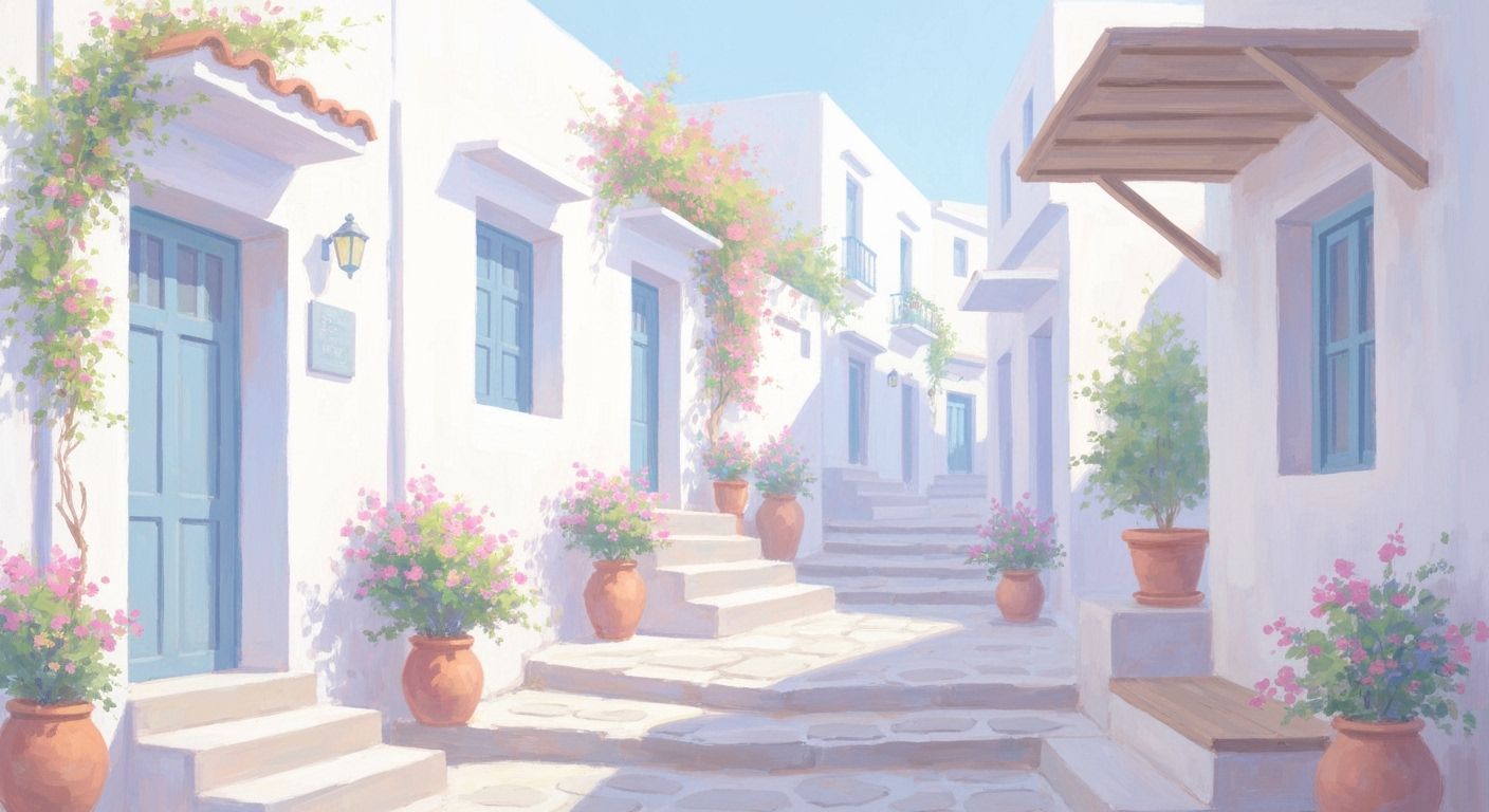 Mediterranean Street in Impressionistic Pastel Colors
