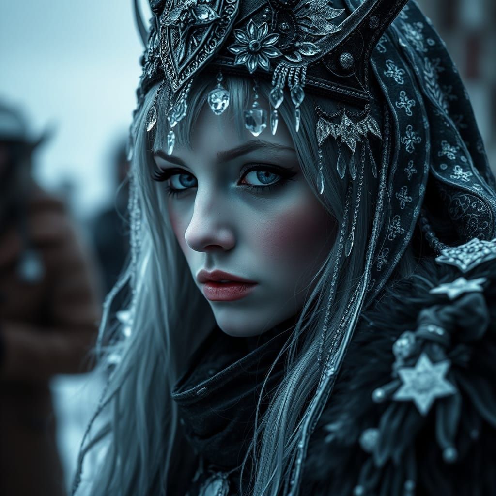 Ethereal Gothic Ice Princess in Hyperrealistic Splendor