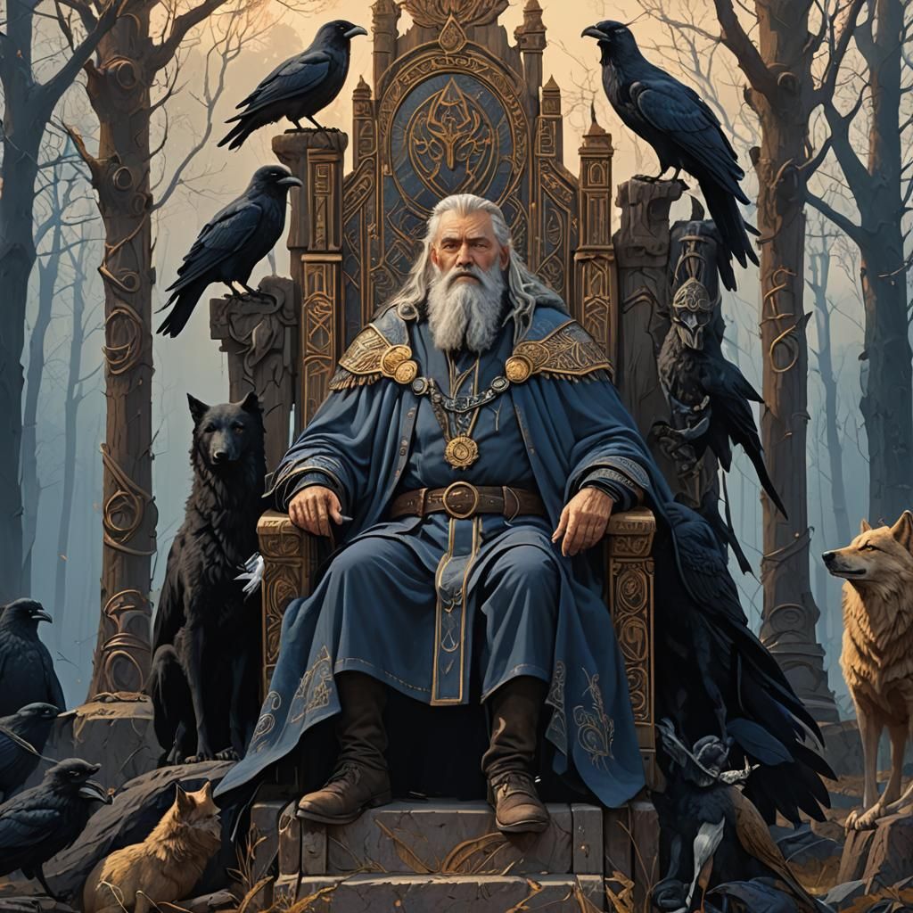 Odin on His Throne in Valhalla: Fantasy Art
