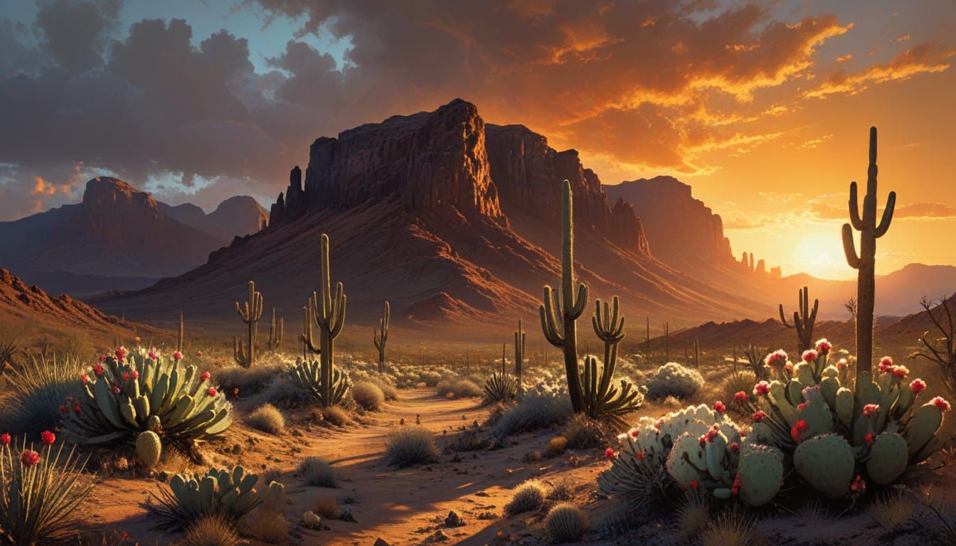 Golden Sunset Desert Oasis