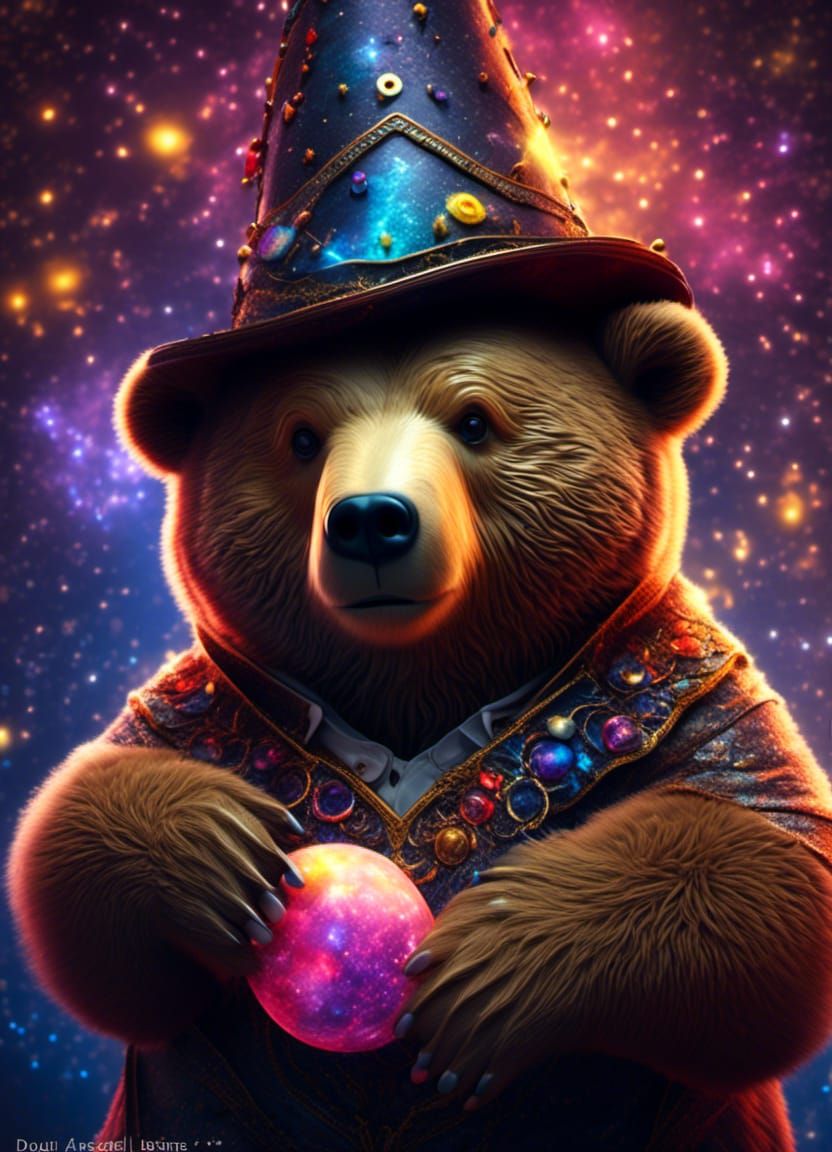 Obese Bear Cub as Wizard in Ansel Adams Style