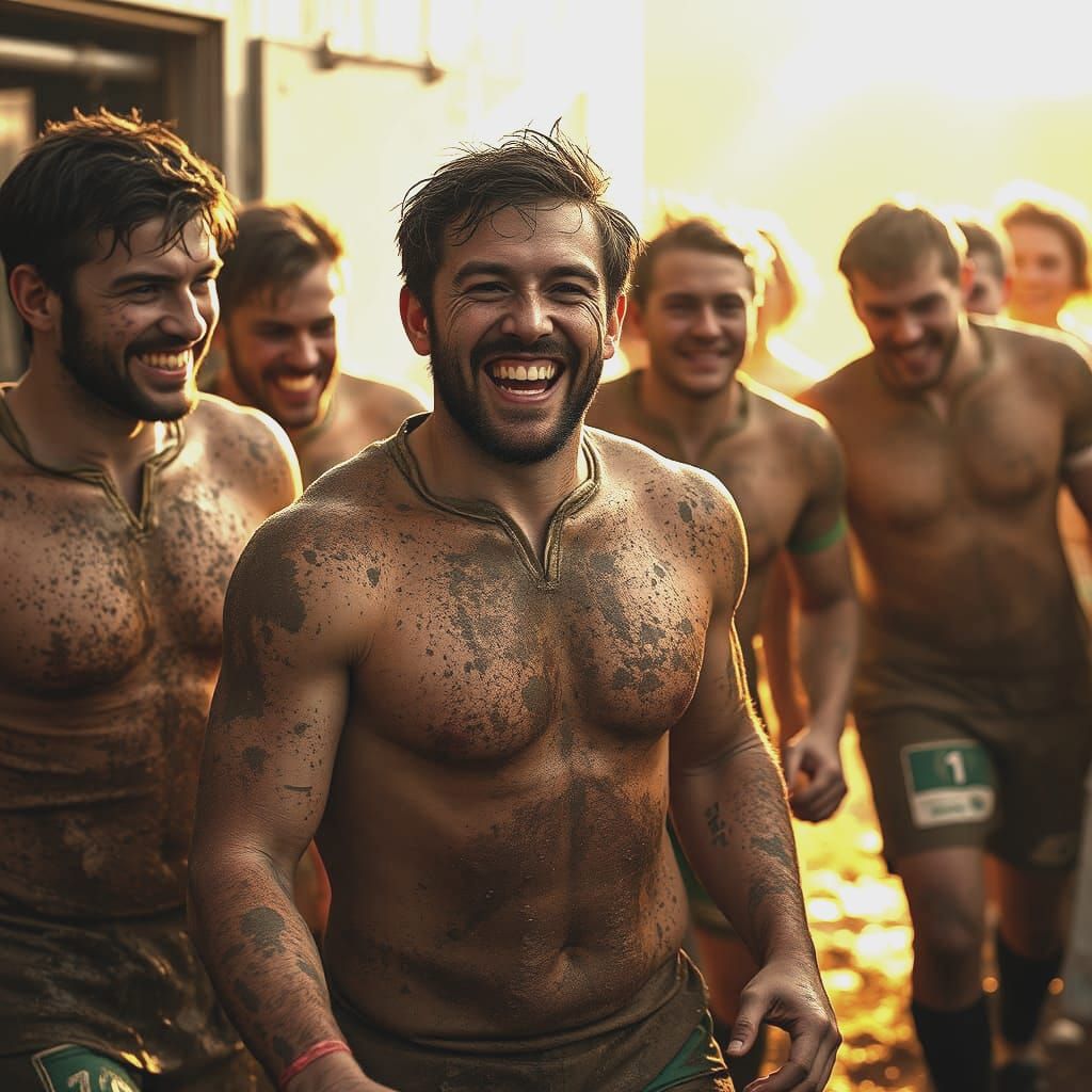 Rugby Lads Celebrate Victory: Detailed Matte Painting