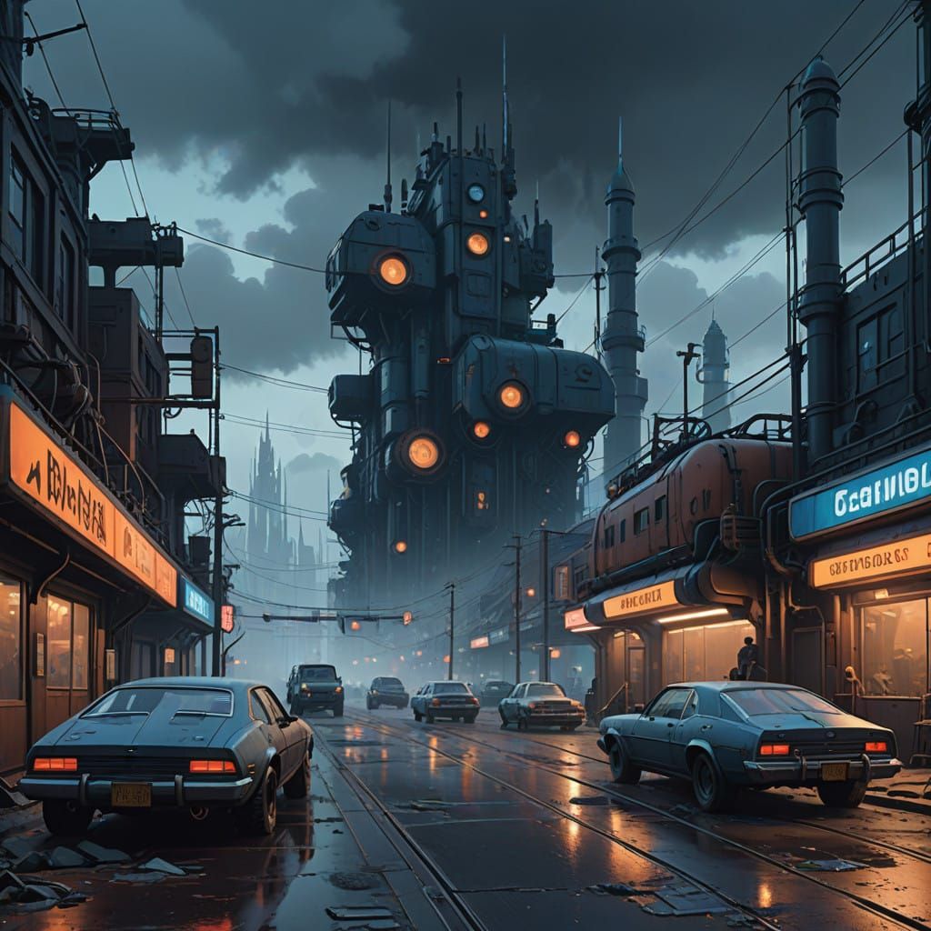 Frostpunk Cityscape in Industrial Fantasy Style