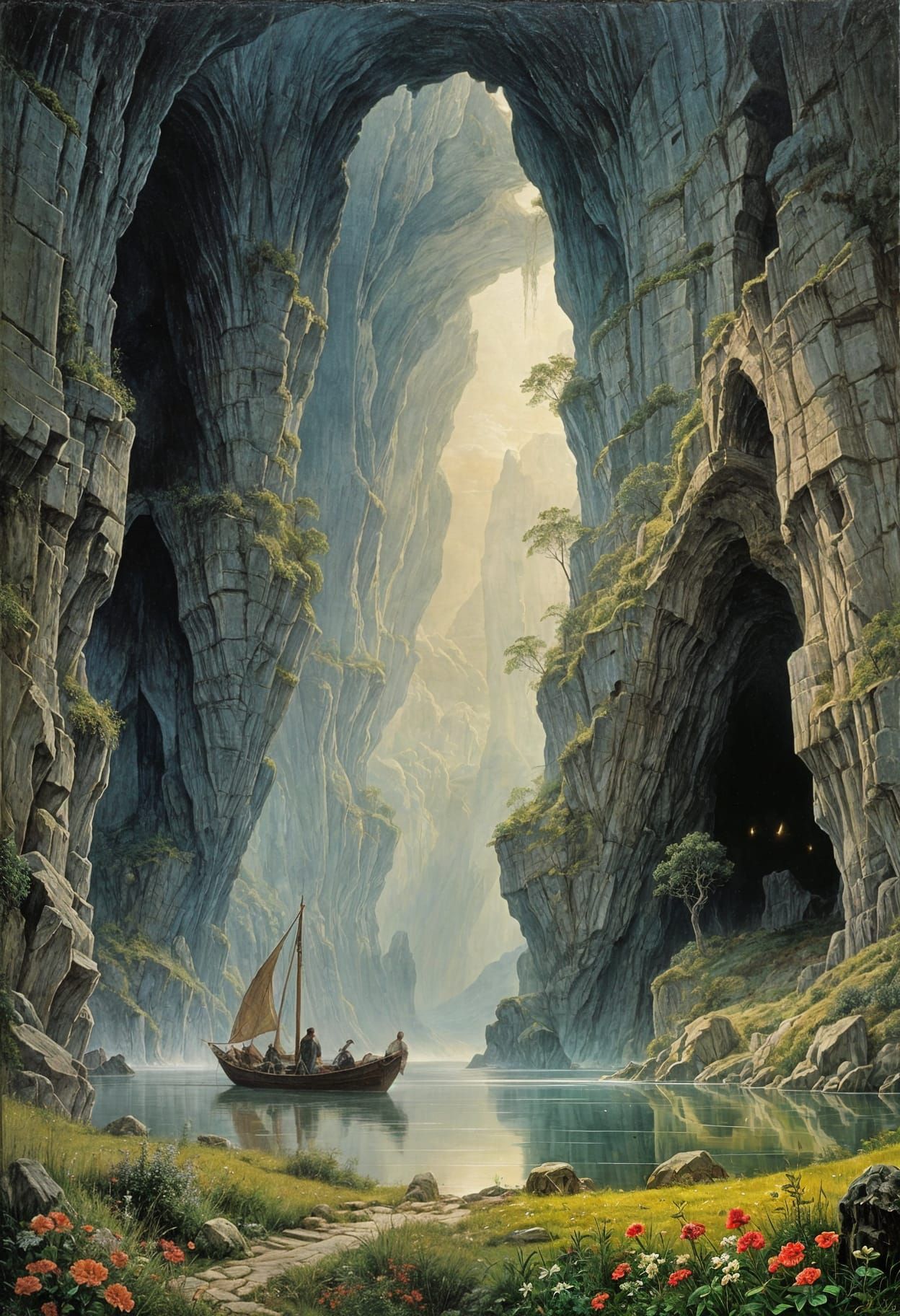 Mystical Cave Entrance in Symbolist Style