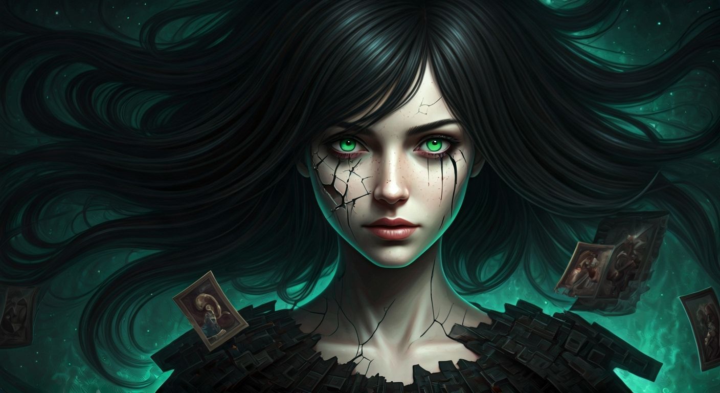 Fractured Portrait of a Dreamlike Green-Eyed Woman