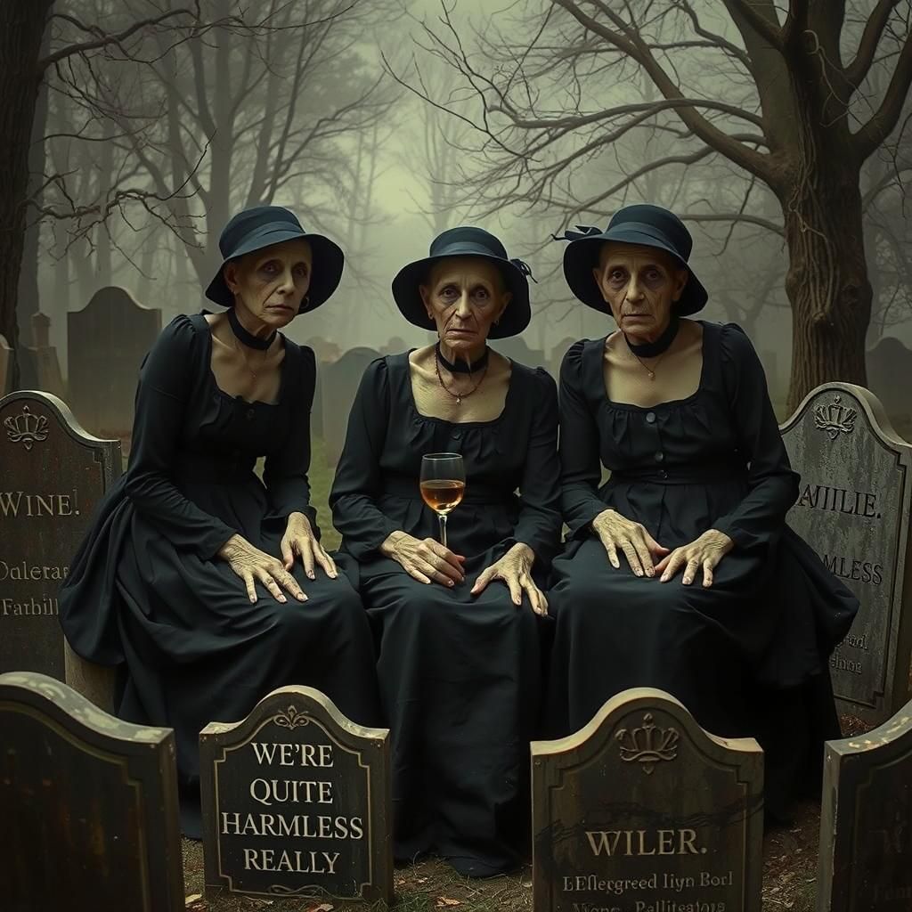 Surreal Toast: Women on Gravestones in Goya Style