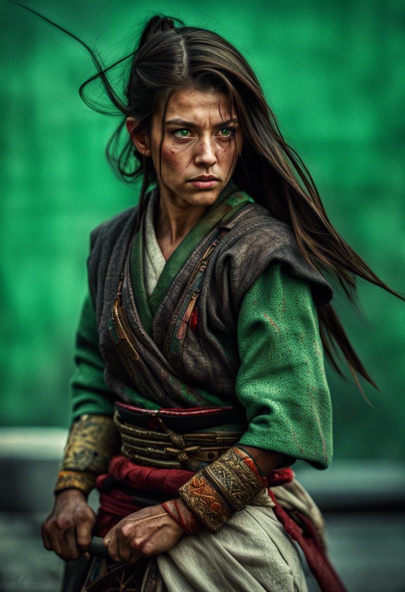 Hyperrealistic Samurai Girl Portrait in HDR