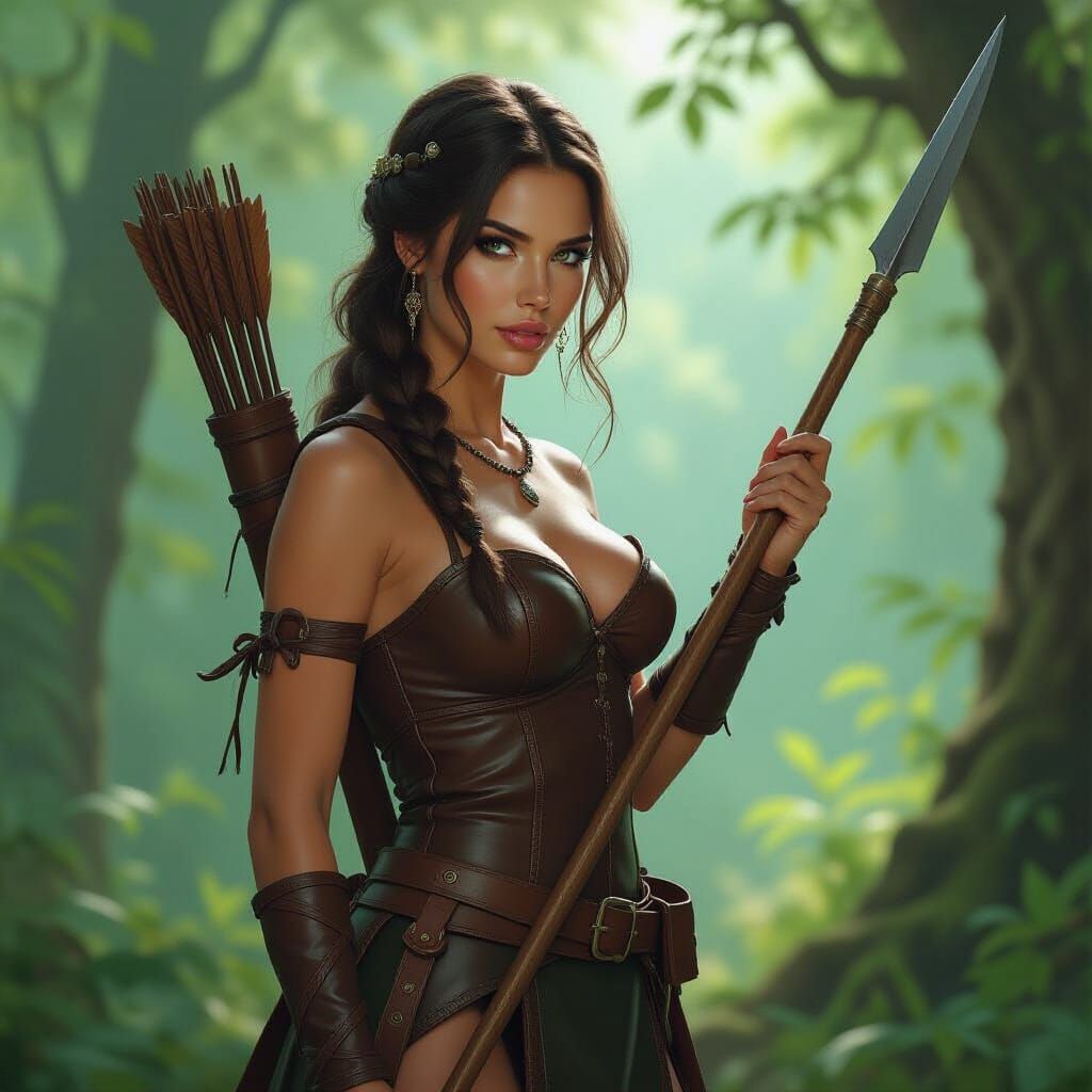 Centaur Huntress in Lush Forest, Photorealistic Style