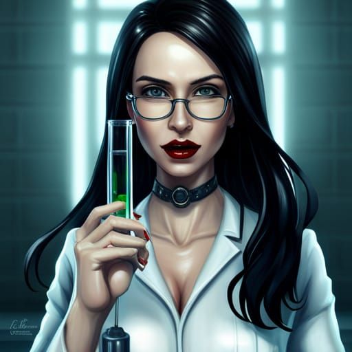 Gothic Scientist in Laboratory, Hyperrealistic Portrait