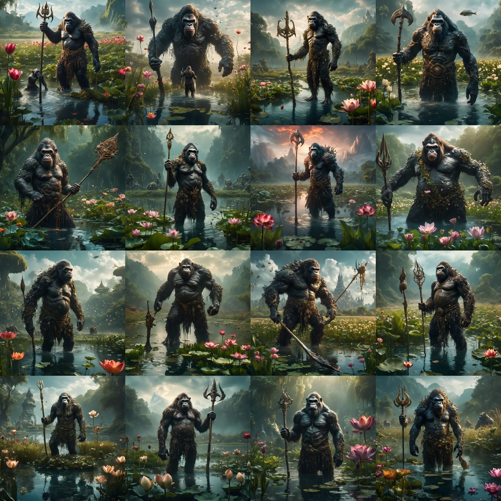 Ape-Fish Hybrid Warrior in Dark Fantasy Style