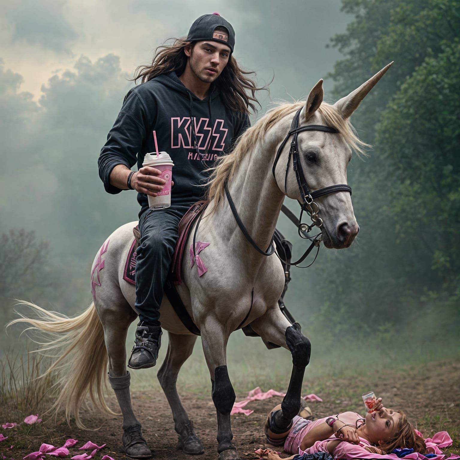 Cyberpunk Drunken Warrior on Horseback