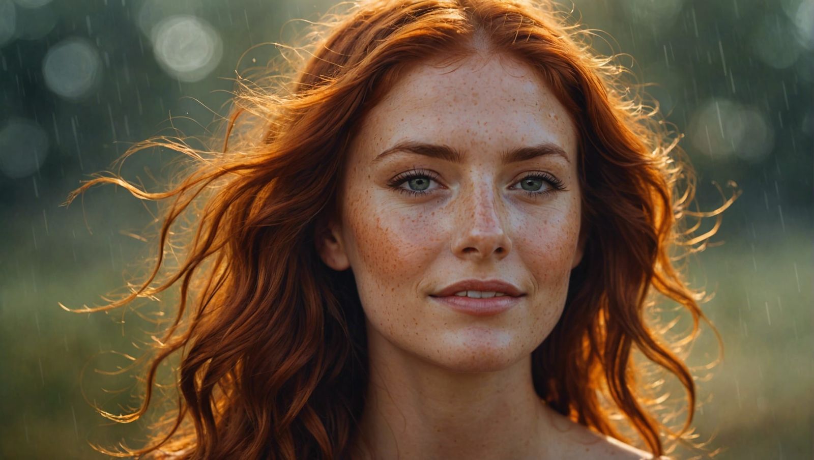 Auburn Beauty Radiating Joy in Tonalism Illustration