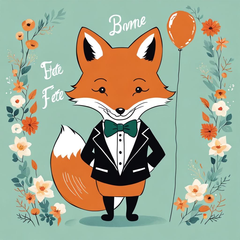 Fox in Tuxedo Wishes Bonne Fête Emma