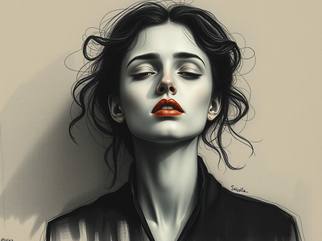 Melancholy Portrait in Charcoal Drawing Style