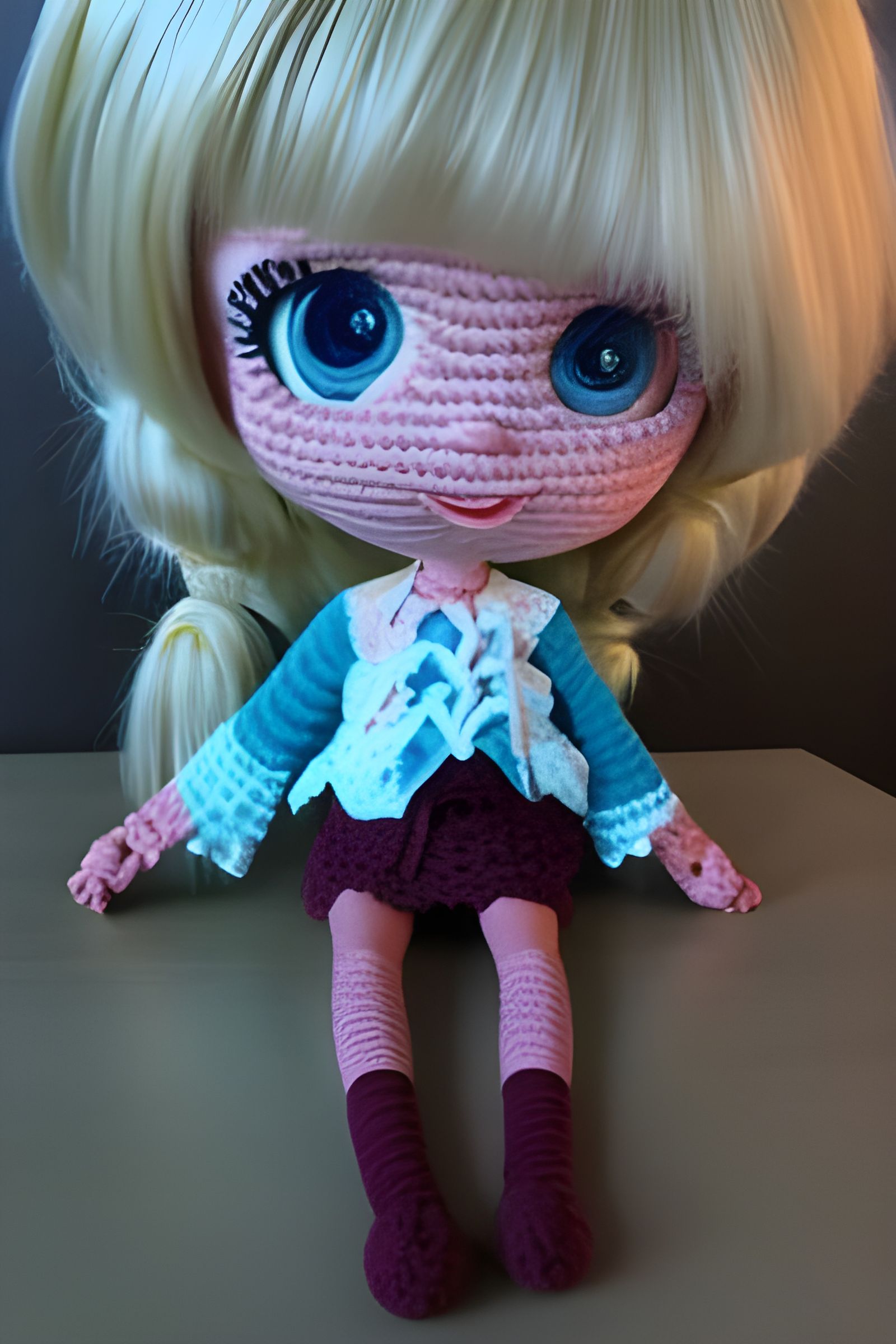 Anime Yarn Doll at Sunset, Digital Illustration