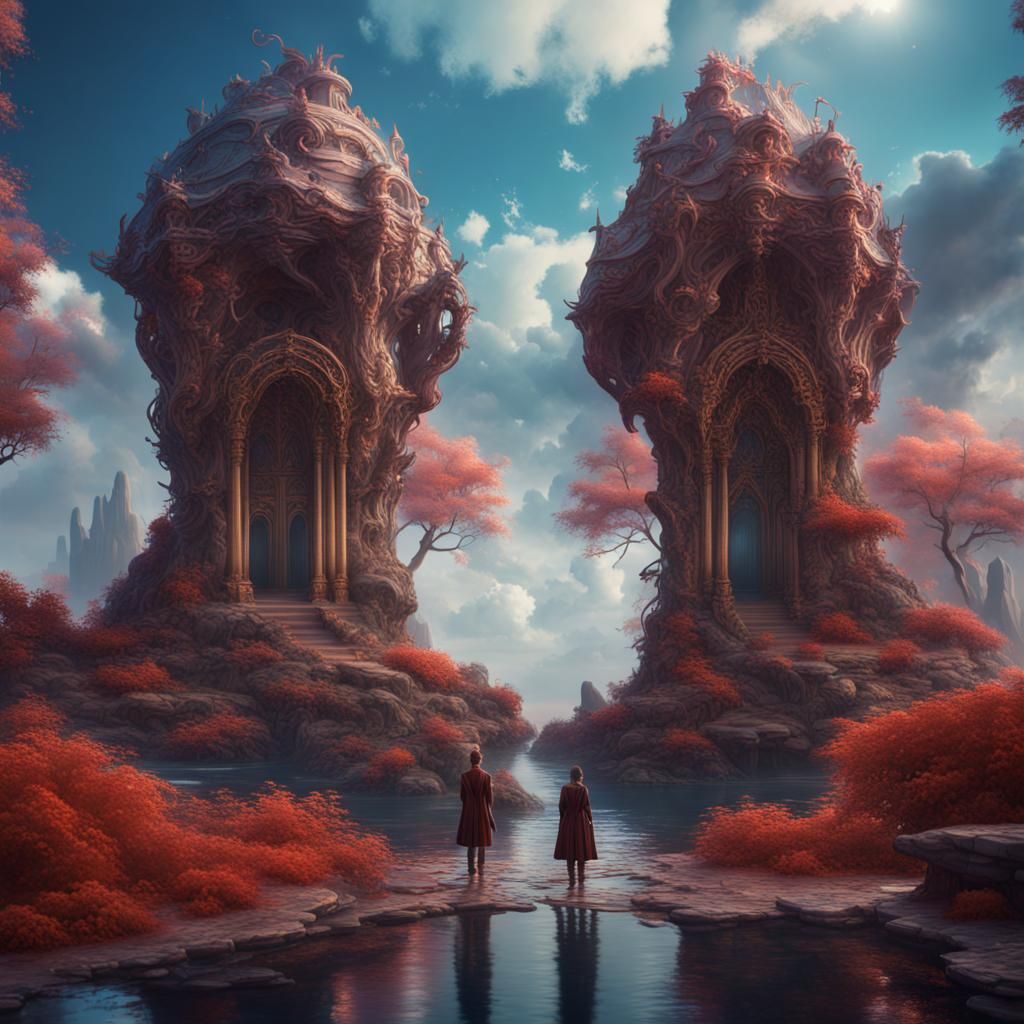 Dreamlike Intertwined Minds in Detailed Matte Painting