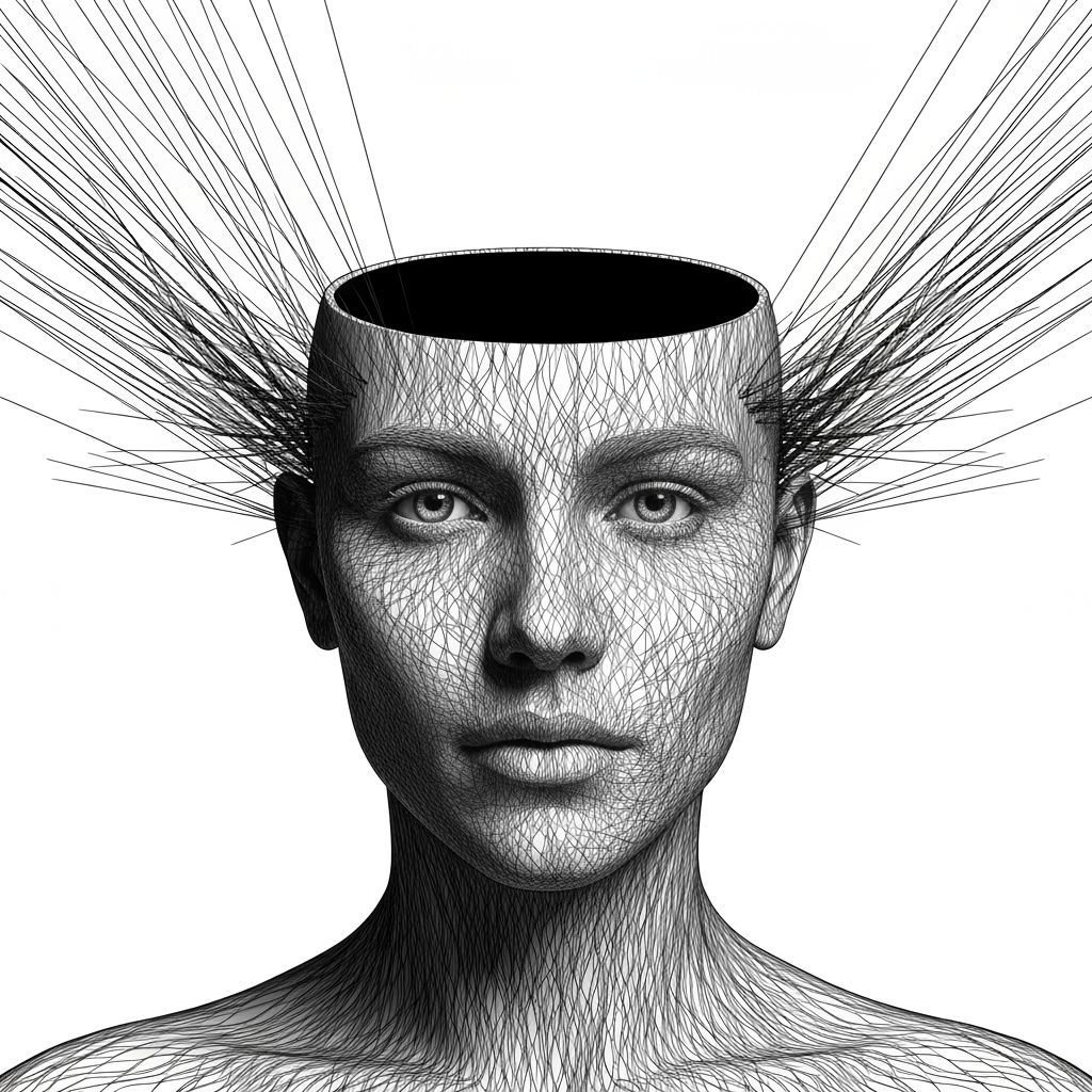 Abstract Head with Branching Lines in Vector Style