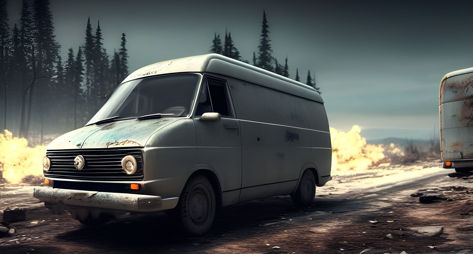 Van Races Through Post-Apocalyptic Ruins in Hyperrealism