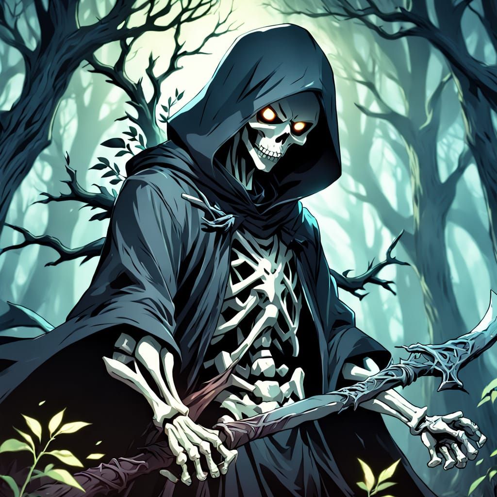 Grim Reaper in Dark Anime Forest