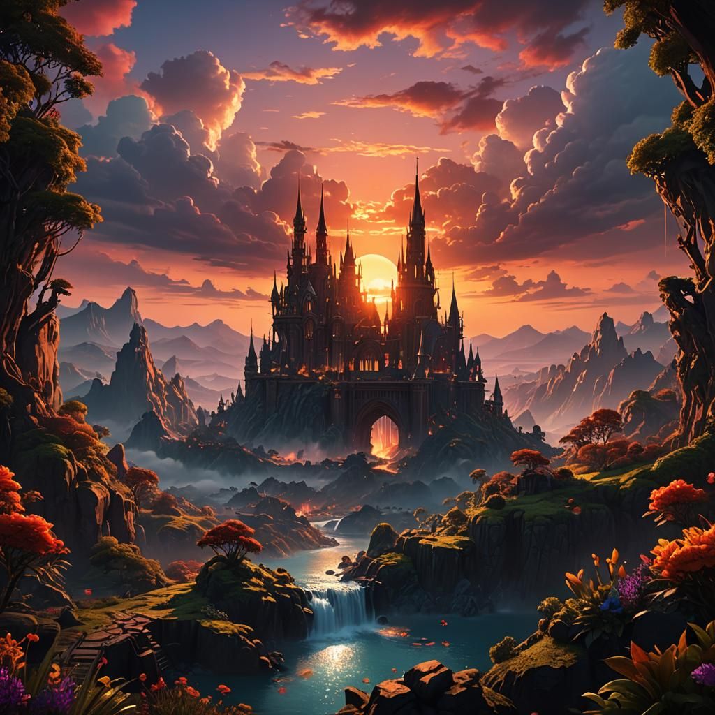 Beautiful Sunset: Detailed Matte Painting in Deep Color