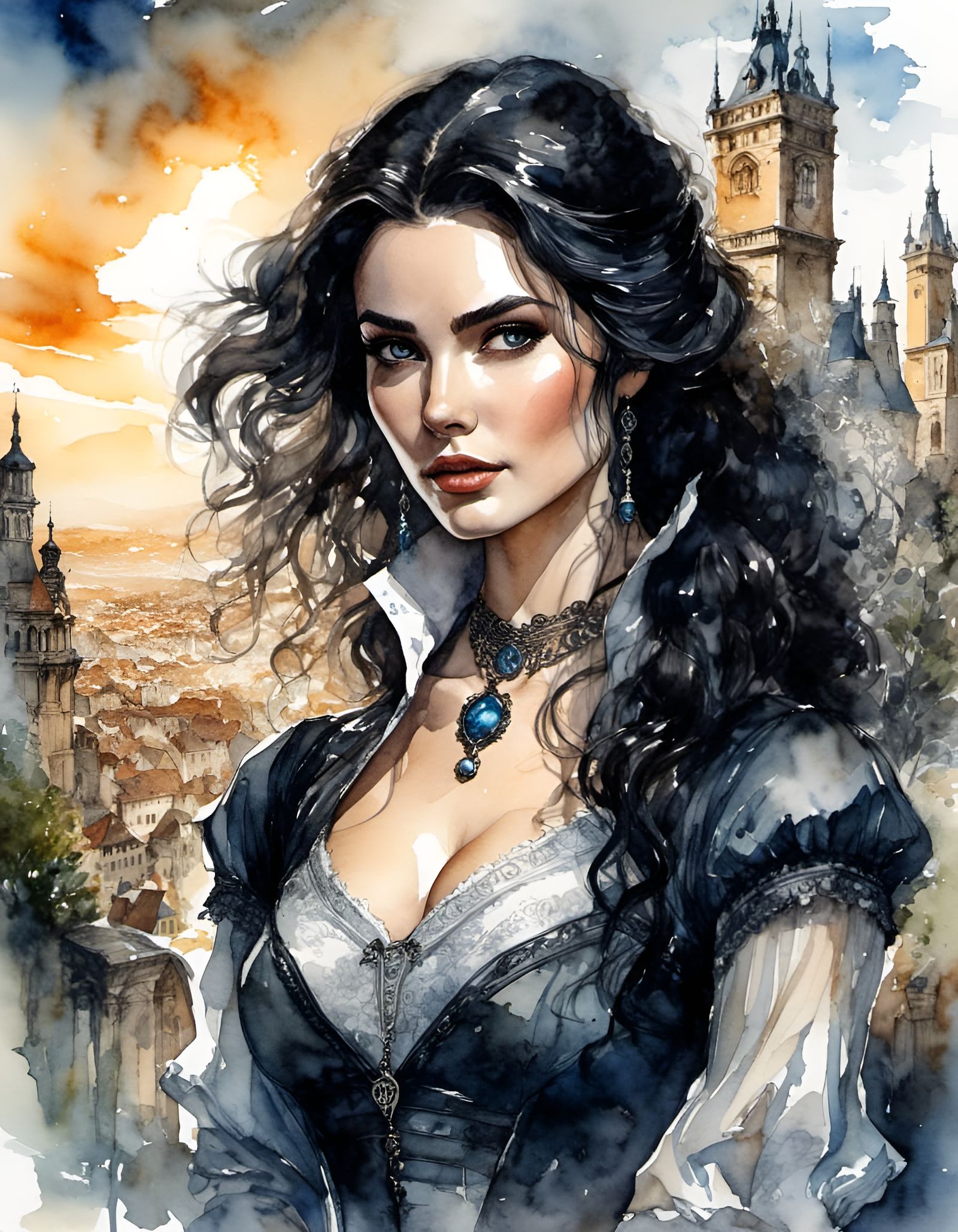 Yennefer of Vengerberg in Watercolor Oxenfurt