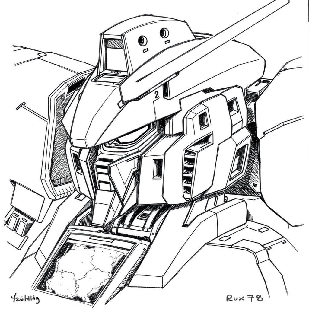 Mobile Suit Gundam Cockpit Concept Art in Intricate Ink Draw...