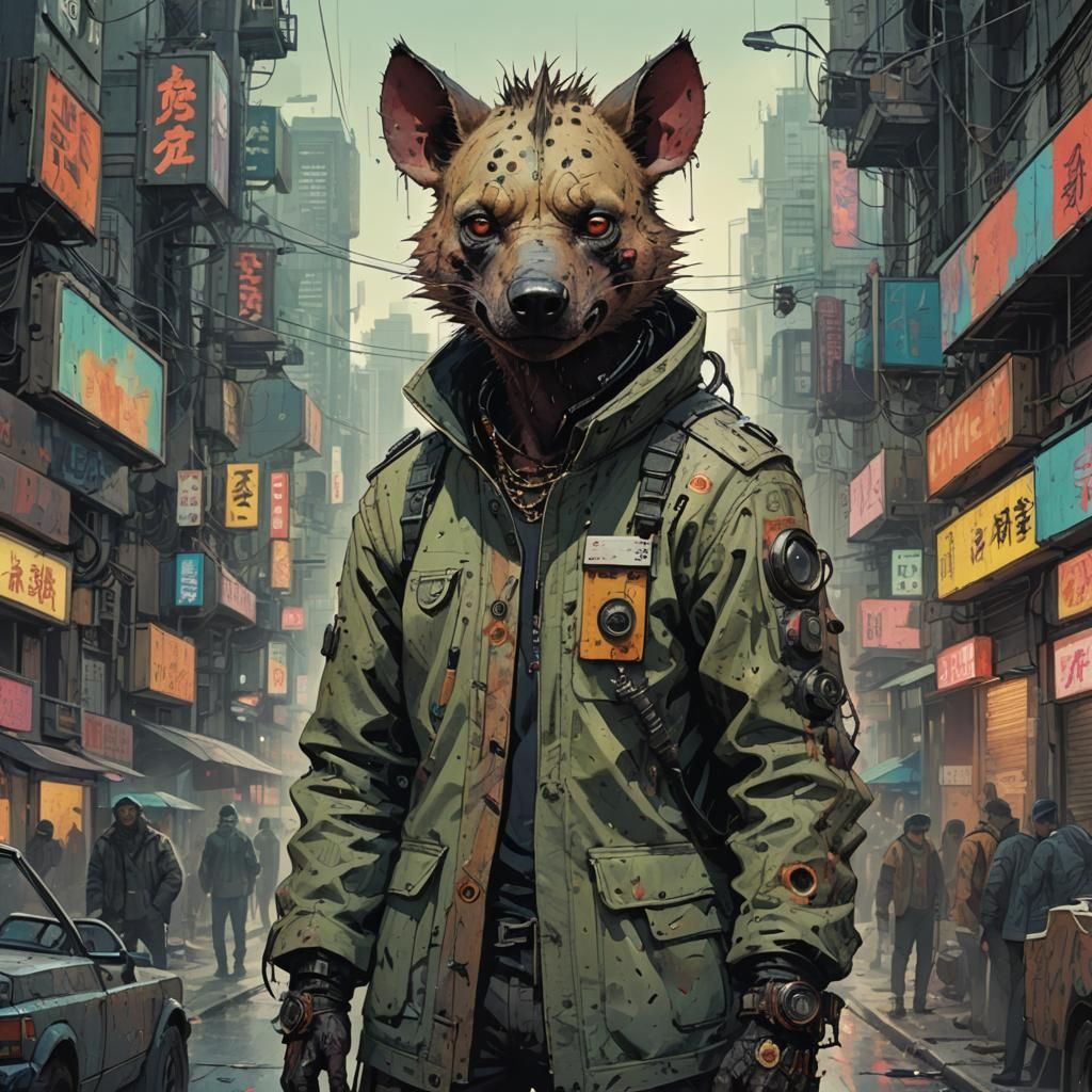 A Cyber-Hyena Punk Bot from a Dystopian Futuristic Street Gang