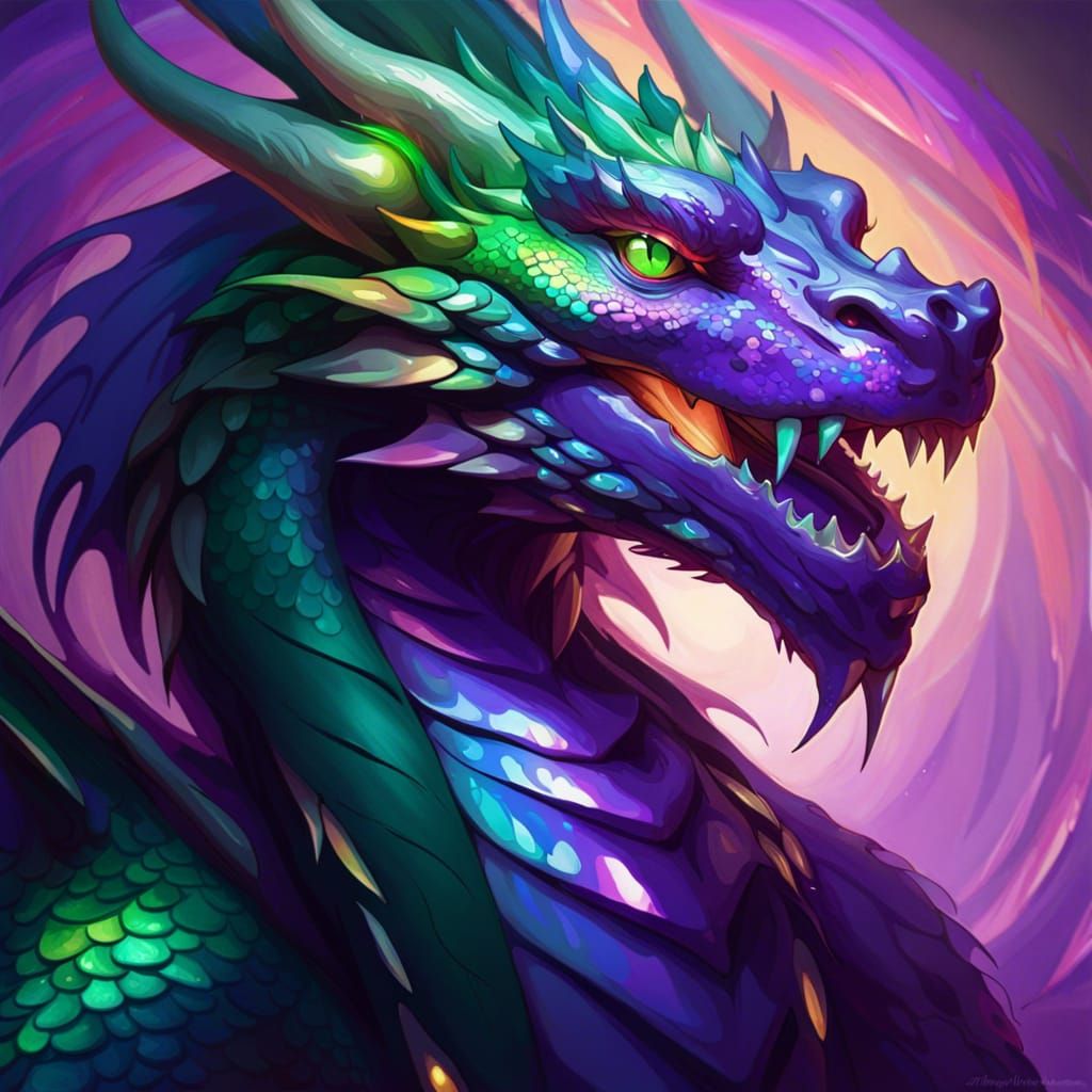 Majestic Purple Dragon with Iridescent Scales