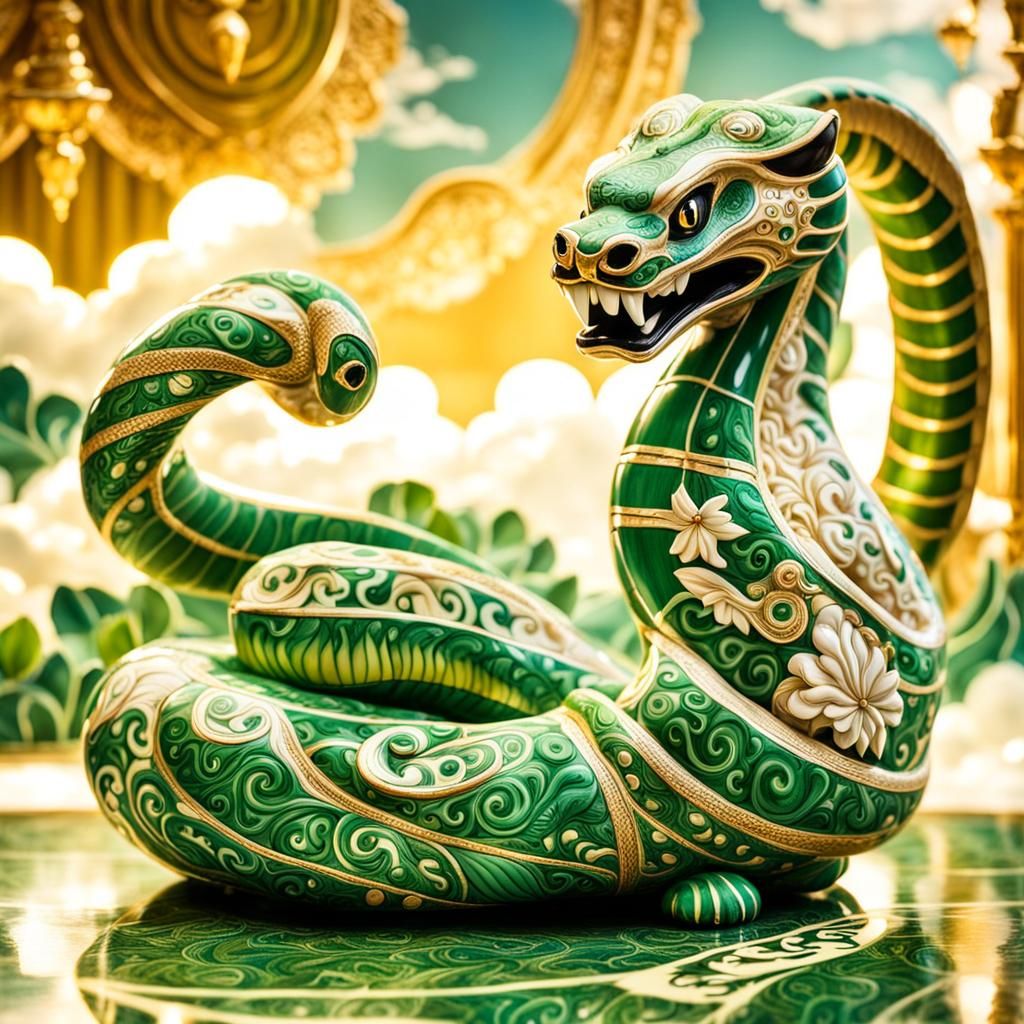 Ornate Porcelain Cobra Figurine in Sunlight