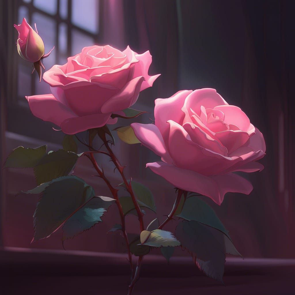 Rose in Ghibli Style with Dynamic Lighting