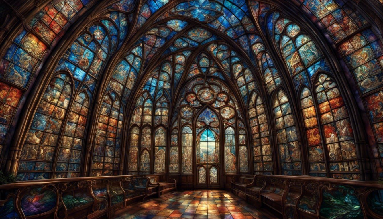 Stained Glass Cityscape in Hyperrealistic Detail