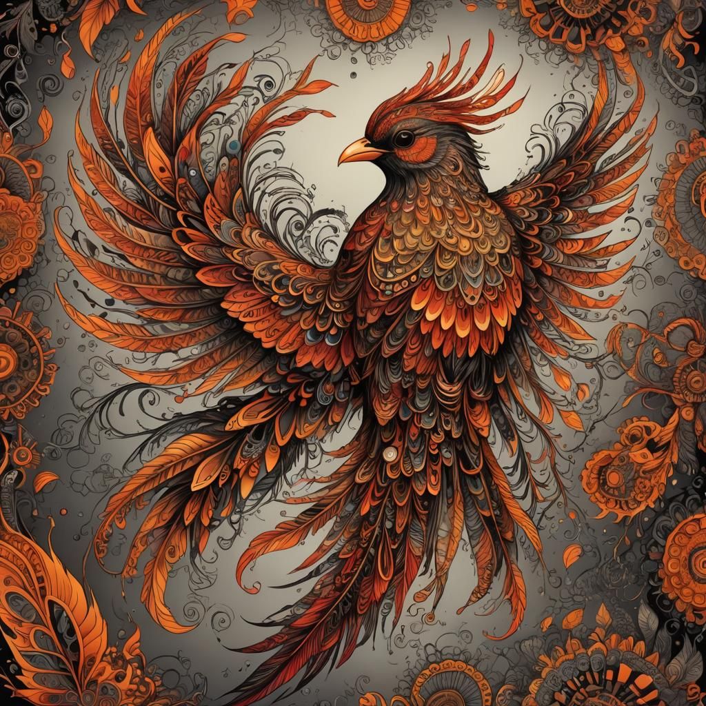 Intricate Bird with Luminous Zentangle-Inspired Details