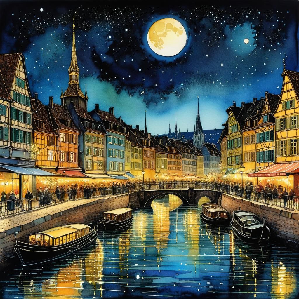 Strasbourg on the Rhine in Watercolor