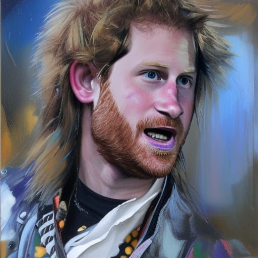 Prince Harry as Hair Metal Guitarist: Oil Painting