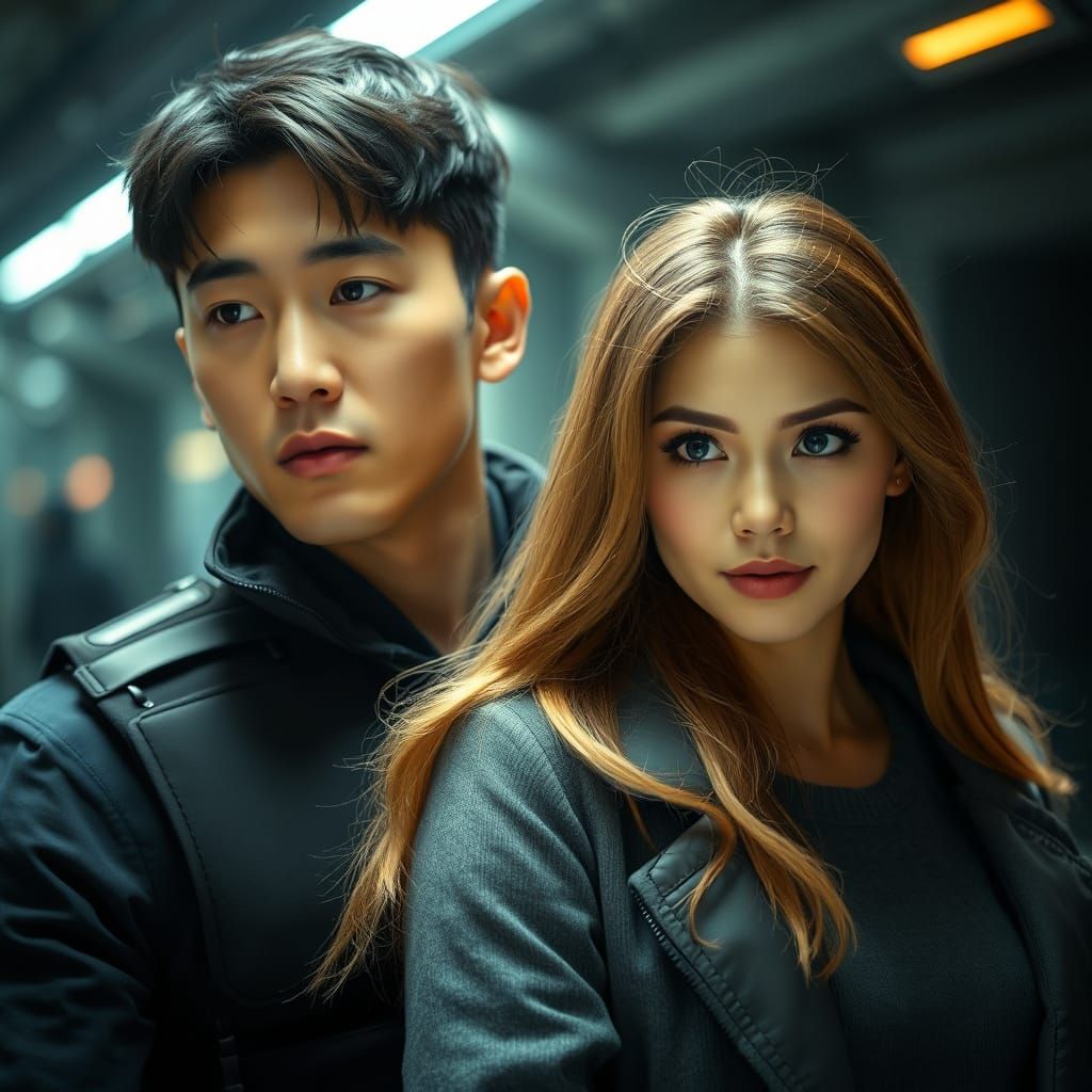 Epic Sci-Fi Moment of a Heroic Korean Man Protecting a Beaut...