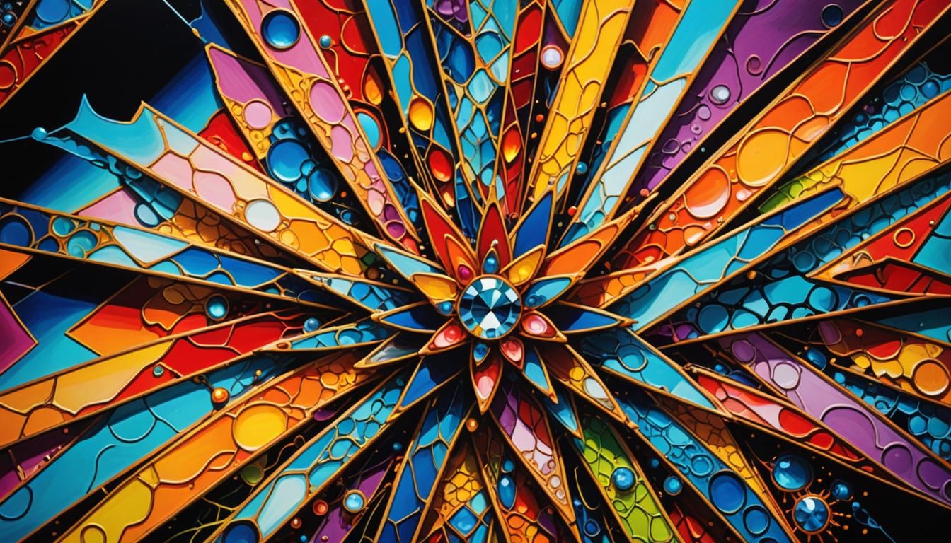 Vibrant Geometric Tapestry Radiates Iridescent Hues