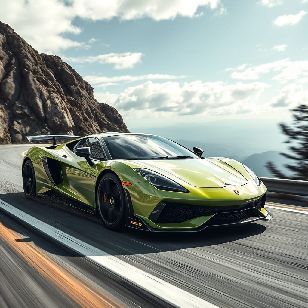 Sports Car Speeding on Mountain Road